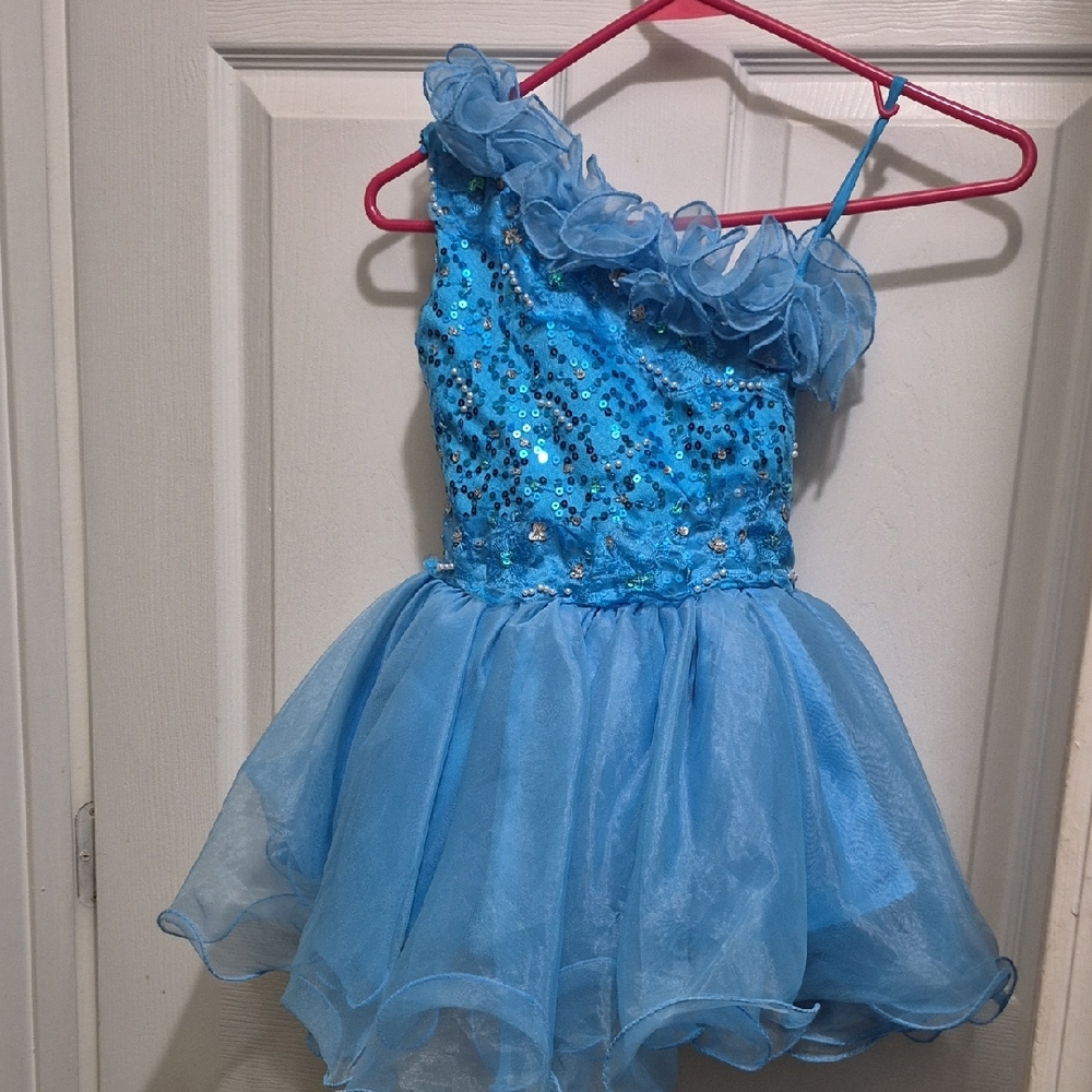Blue Sequin One-Shoulder Kids 3T Pageant Dress